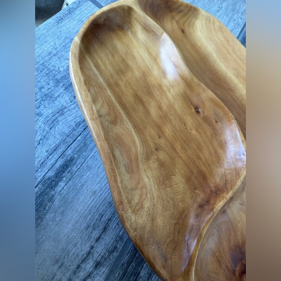Natural Wooden Divided Serving Platter Hand Crafted Art Extra Large Size - Picture 9 of 15